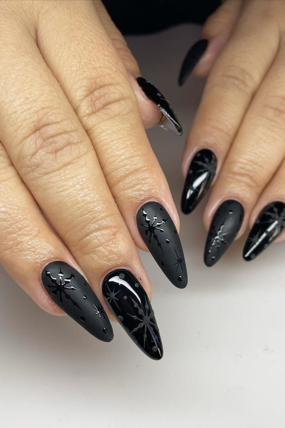 30 Black Nail Art Designs 2025: Unleash Your Style with Trendy Looks! 10 Monochrome Starry Vibes
