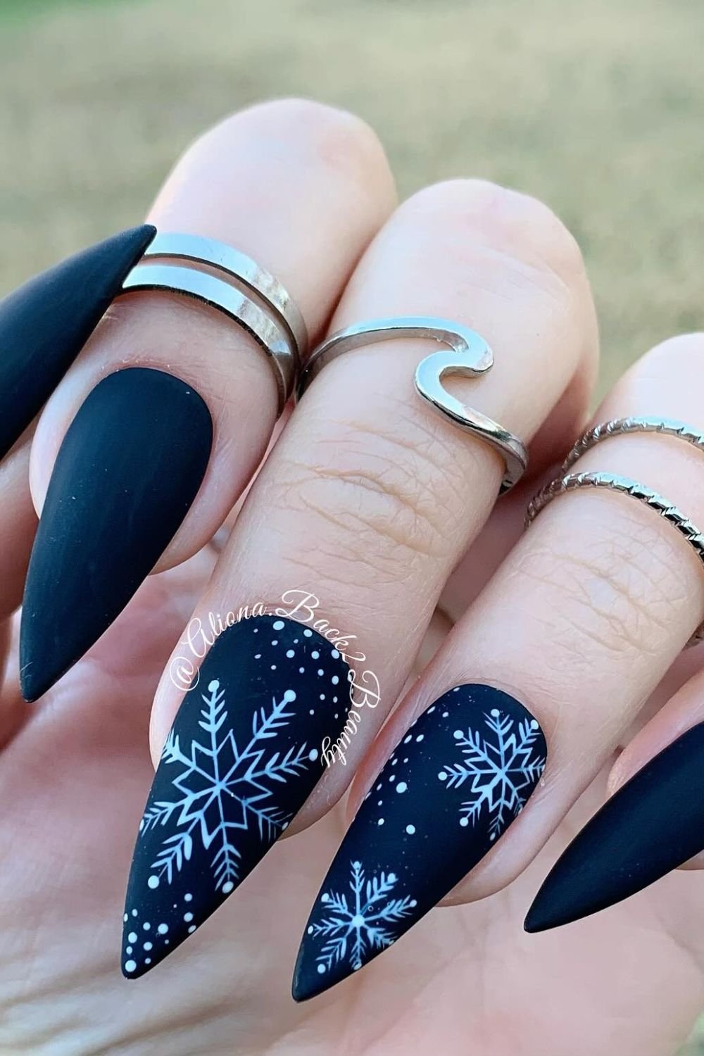 30 Black Nail Art Designs 2025: Unleash Your Style with Trendy Looks! 9 Snowflake Matte Art