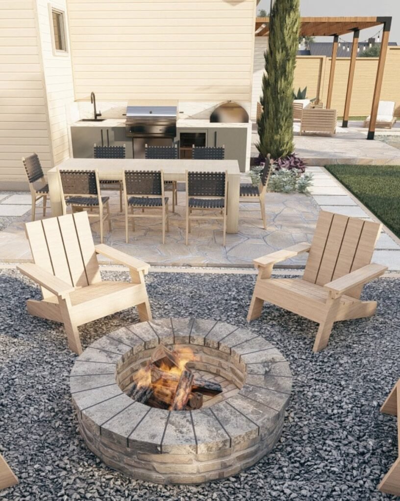 20 Modern Outdoor Fire Pit Ideas: Sleek Designs for Any Home 3 Adirondack Chairs Around a Portable Pit