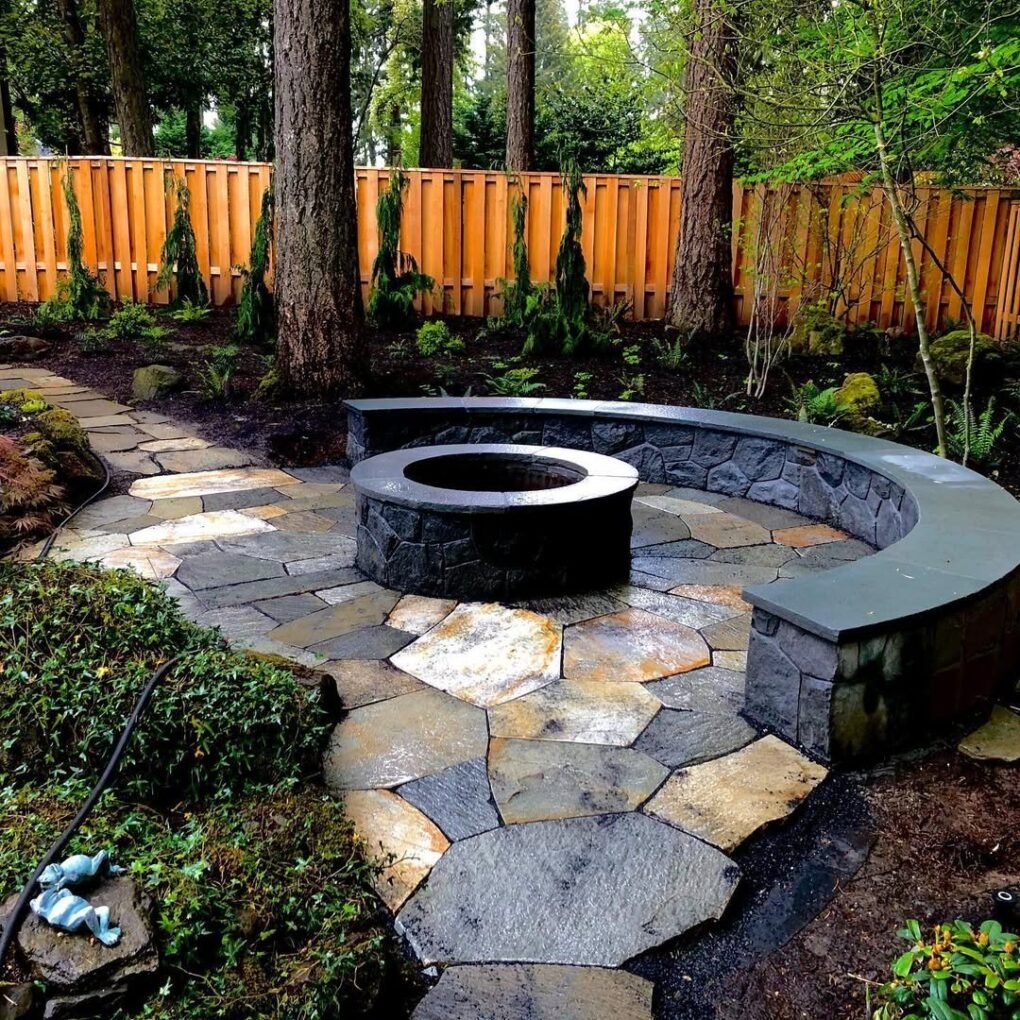 20 Modern Outdoor Fire Pit Ideas: Sleek Designs for Any Home 2 Built-in Stone Fire Pit with Seating Wall