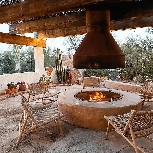 20 Modern Outdoor Fire Pit Ideas: Sleek Designs for Any Home 17 Desert-Style Fire Pit with Cacti Surround