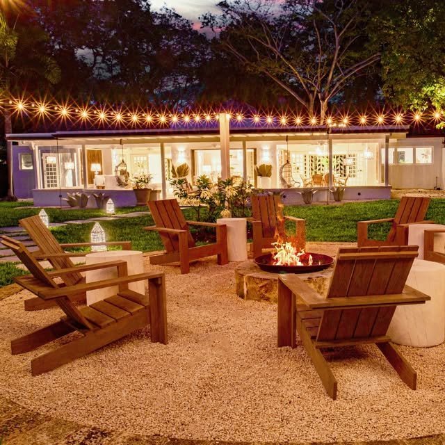 20 Modern Outdoor Fire Pit Ideas: Sleek Designs for Any Home 4 Fire Pit with String Lights Overhead