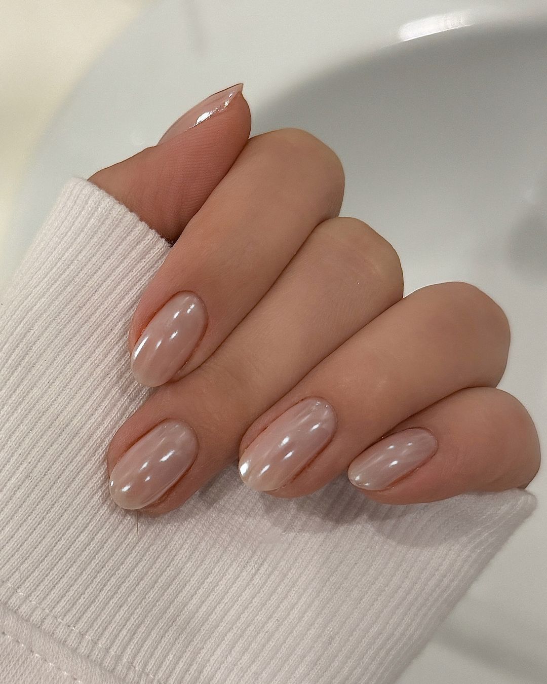 Sheer Nude Oval Nails