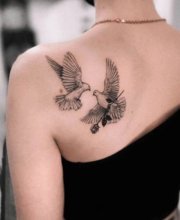 A pair of doves on the back