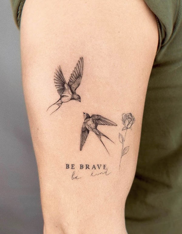 Be brave swallow arm tattoo