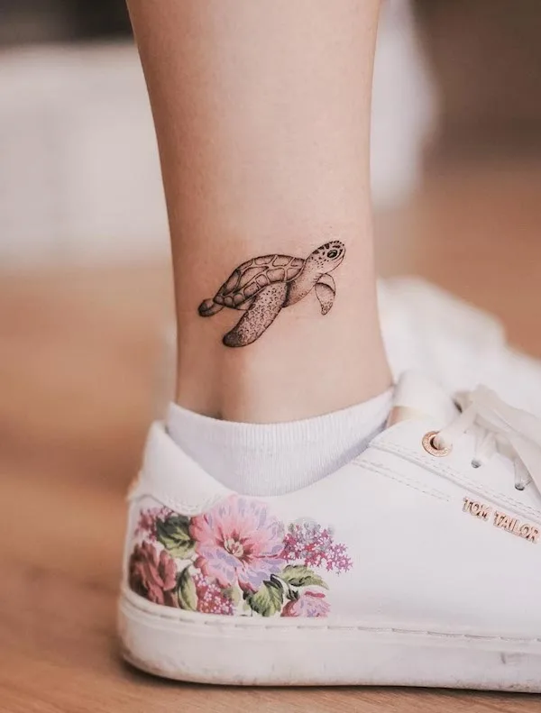 Cute sea turtle ankle tattoo