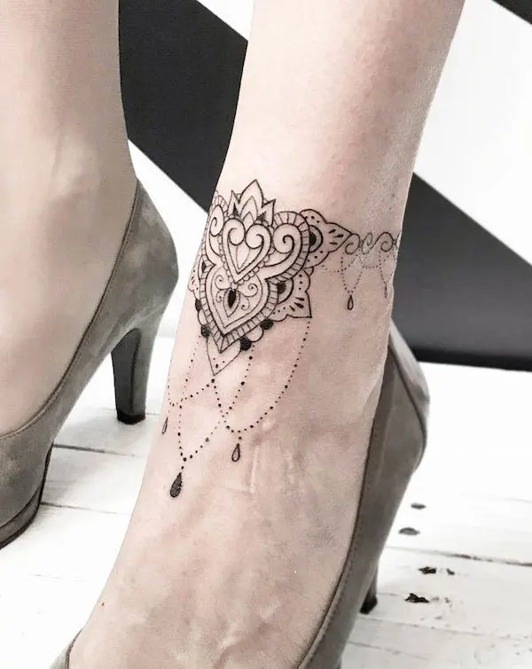 Mandala ornament anklet tattoo