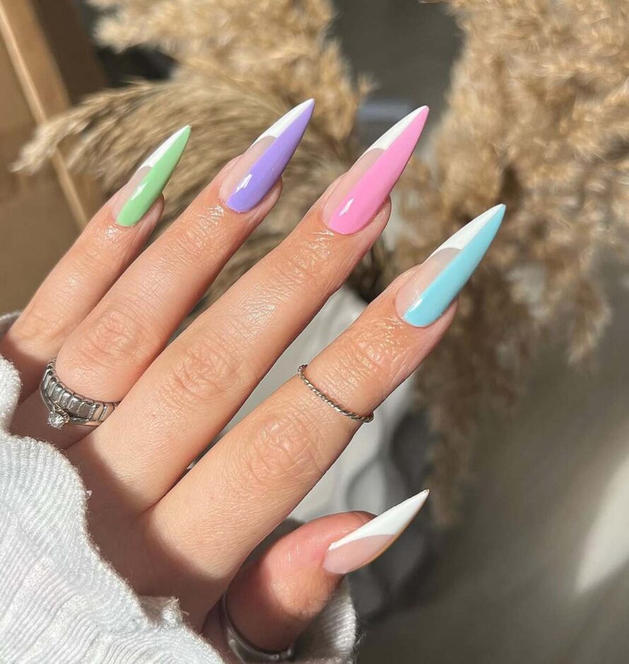 Pastel French Tips with a Sharp Edge