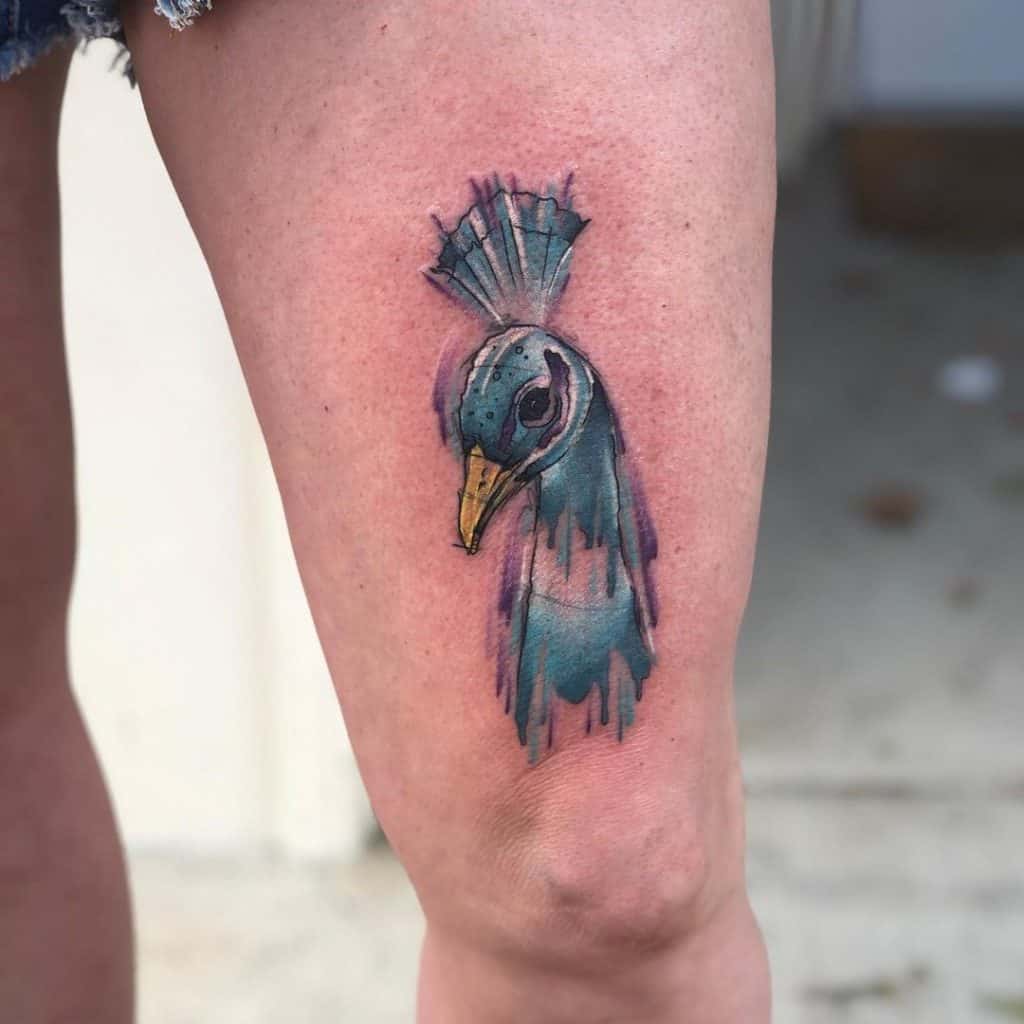 Peacock Tattoo On Thigh For Men