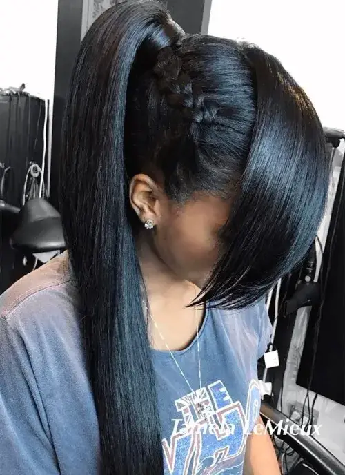 Ponytail with Bangs Reaching Waist-Length