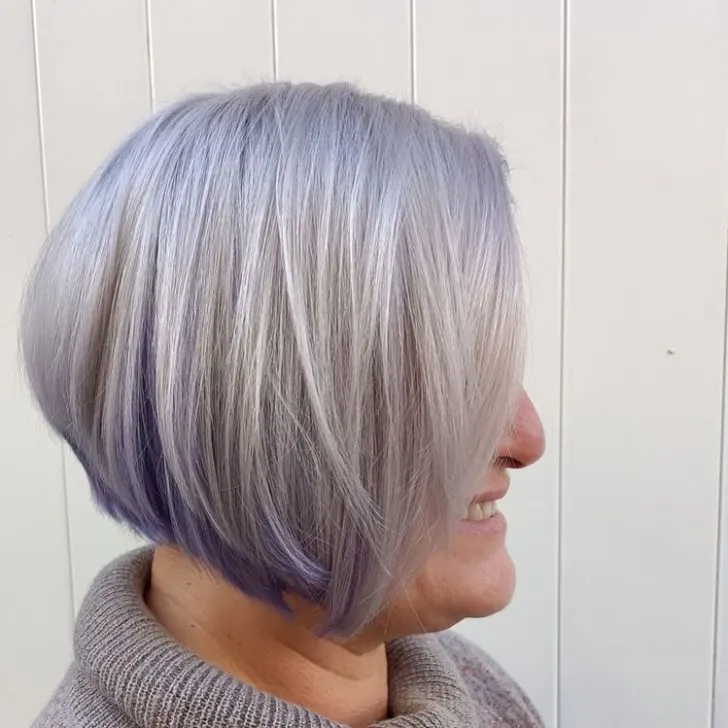 Purplish-gray hair color strands