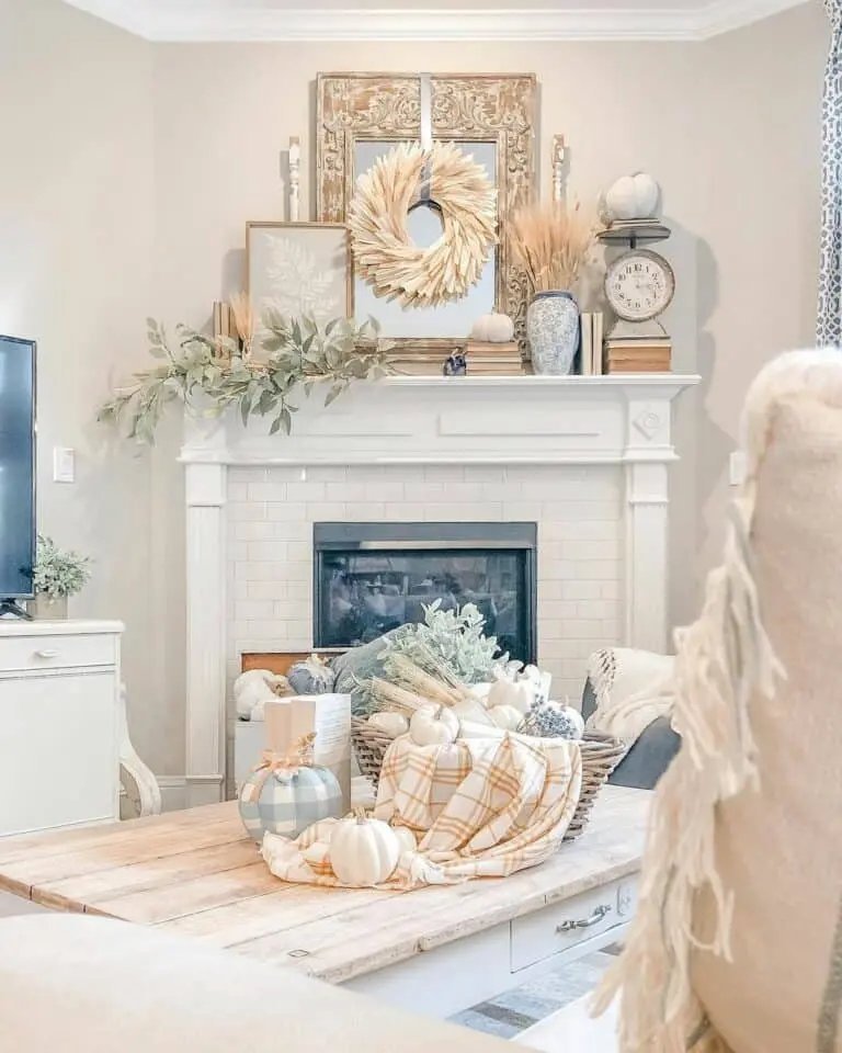Beige Fall Decor on Mantel