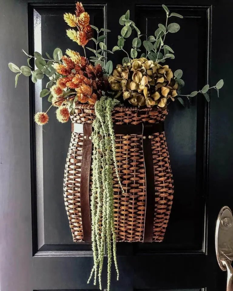 From Simple to Showstopper: 25 Easy Fall Door Decor Ideas 6 Black Door with Basket Decor