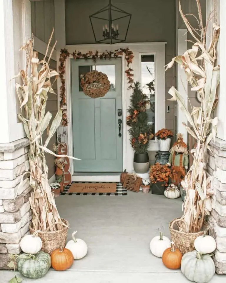 From Simple to Showstopper: 25 Easy Fall Door Decor Ideas 3 Dried Corn Stalks Decor