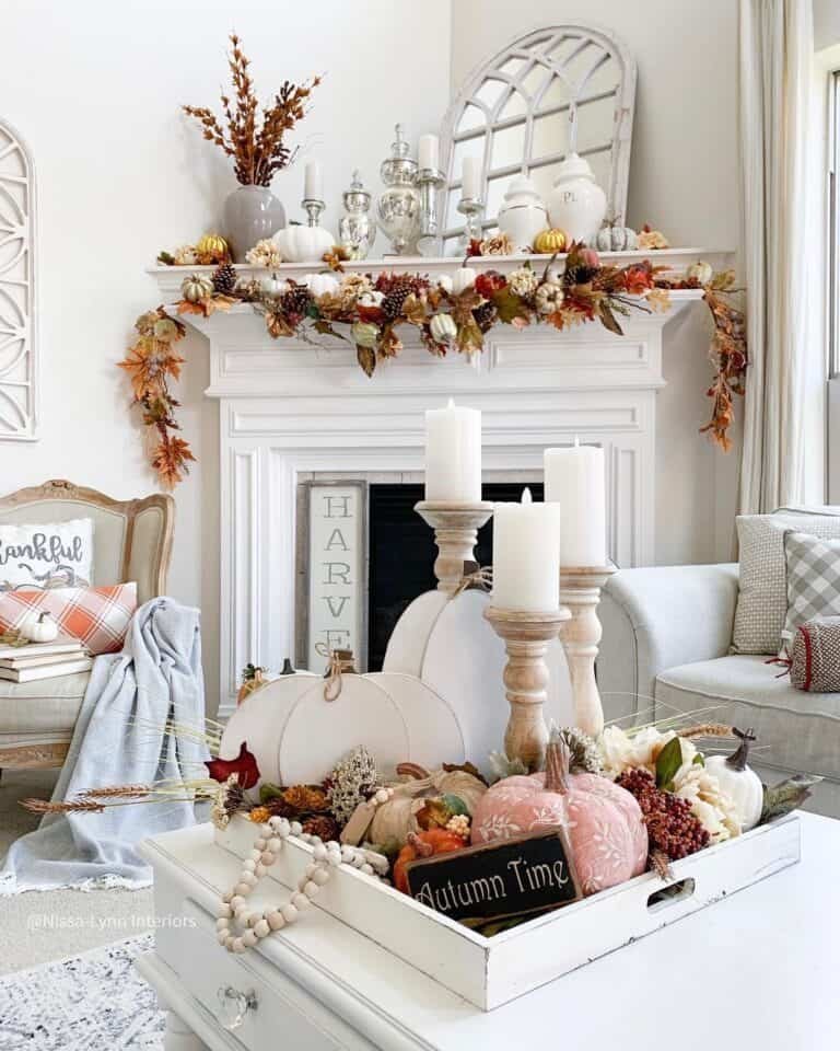 30 Fall Coffee Table Decor Ideas to Warm Up Your Home 16 Fall Decorations for White Living Room