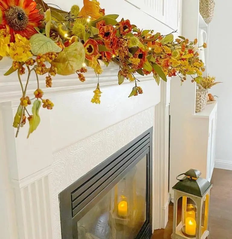 Fall Garland on White Mantel