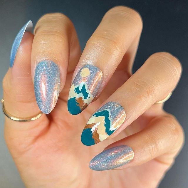 25 Funky Winter Nail Designs to Try This Season 13 Frozen Lake Ice Crystal Designs