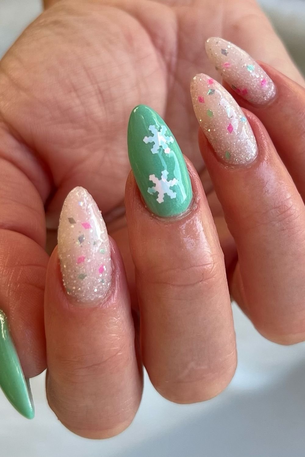 Glitter and Green Snowflakes