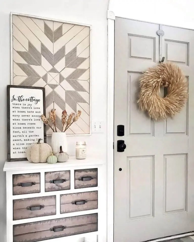 From Simple to Showstopper: 25 Easy Fall Door Decor Ideas 7 Light Gray Door with Wreath