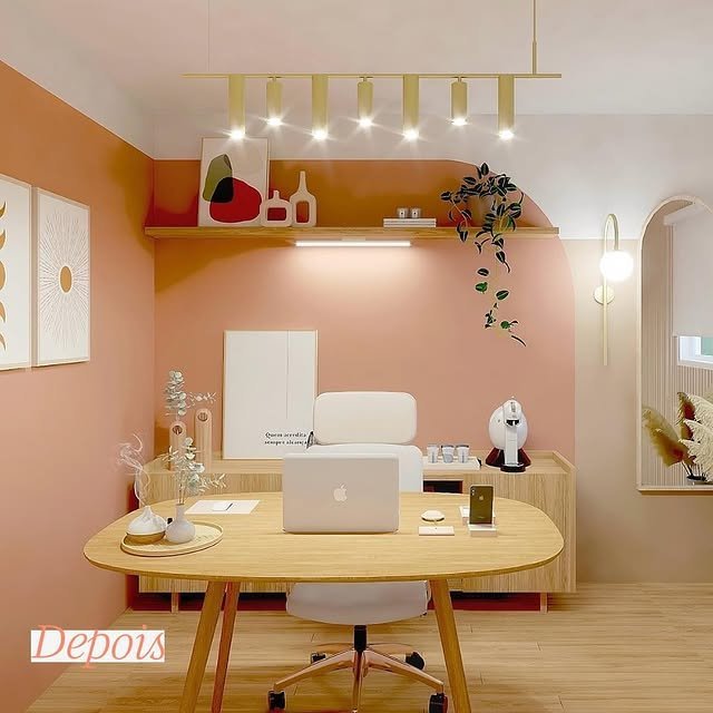 30 Easy Boho Home Office Ideas: Make Your Small Space Cozy! 15 Light Orange Splash