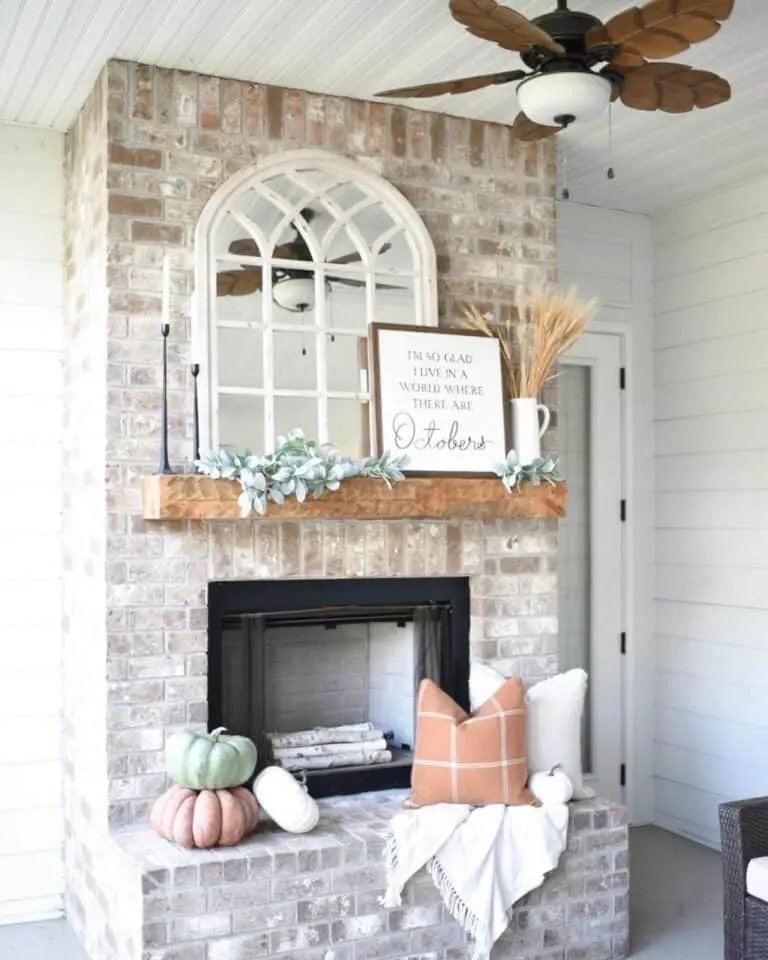 Limewash Brick Fireplace Design