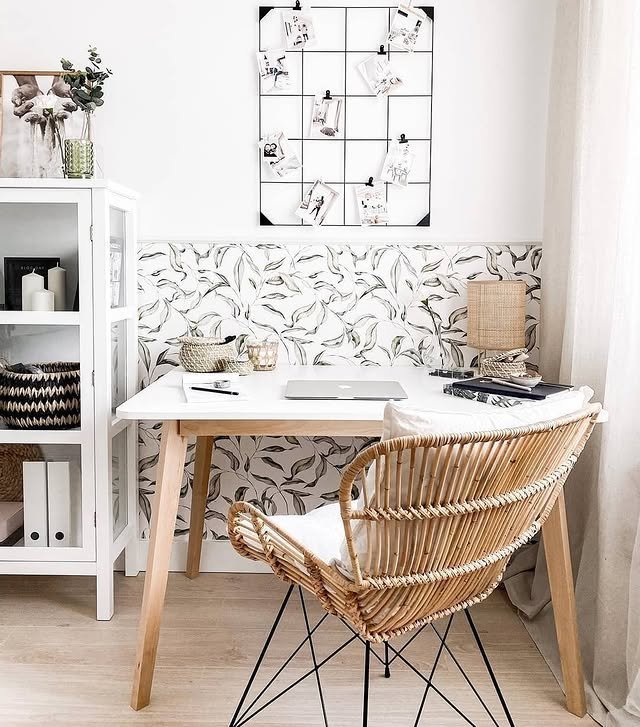 30 Easy Boho Home Office Ideas: Make Your Small Space Cozy! 5 Monochrome Boho Wallpaper
