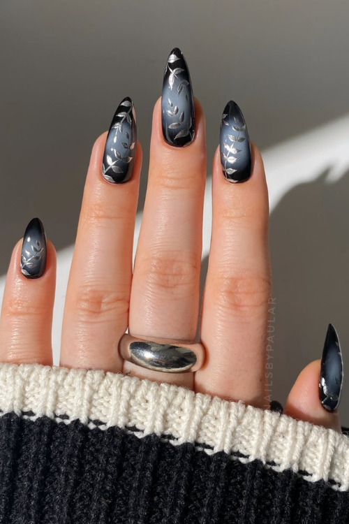30 Halloween Nail Art Ideas 2025 for a Hauntingly Good Look 29 Mystical Grey Aura