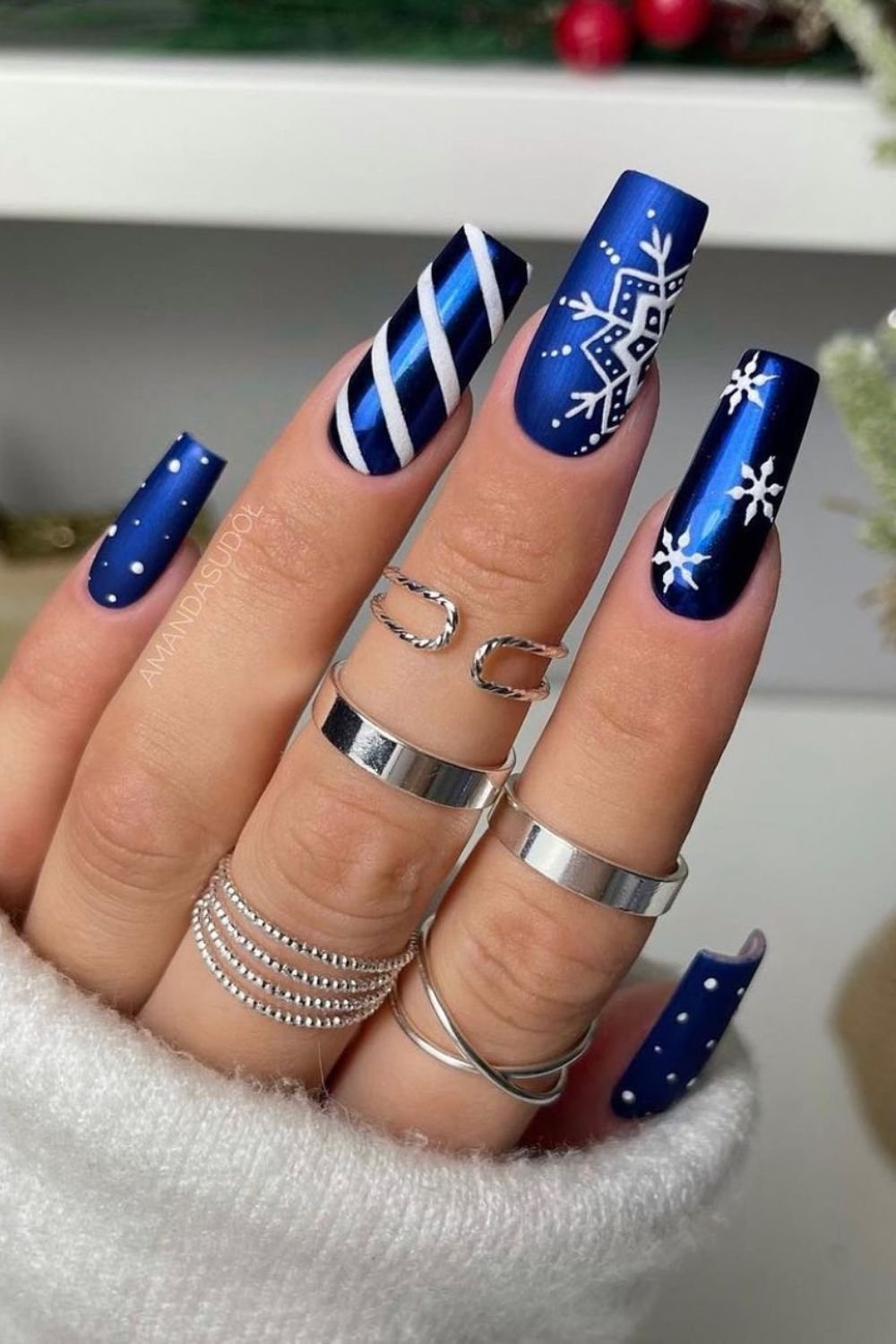 Navy Festive Snowflakes