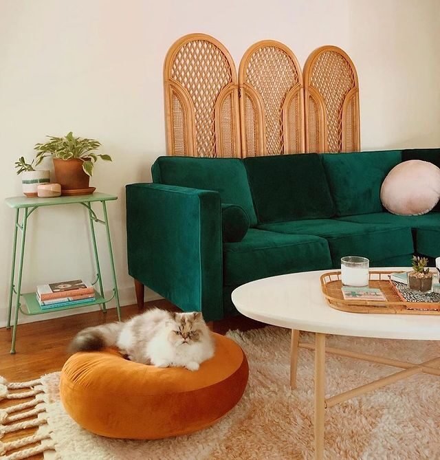 20 Modern Green Living Room Ideas: Sleek & Inviting Designs 1 Peacock Green Velvet