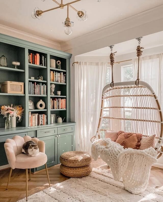 20 Boho Reading Nook Ideas: Create Your Dream Cozy Escape 20 Reading with Double Hanging Rattan Chair