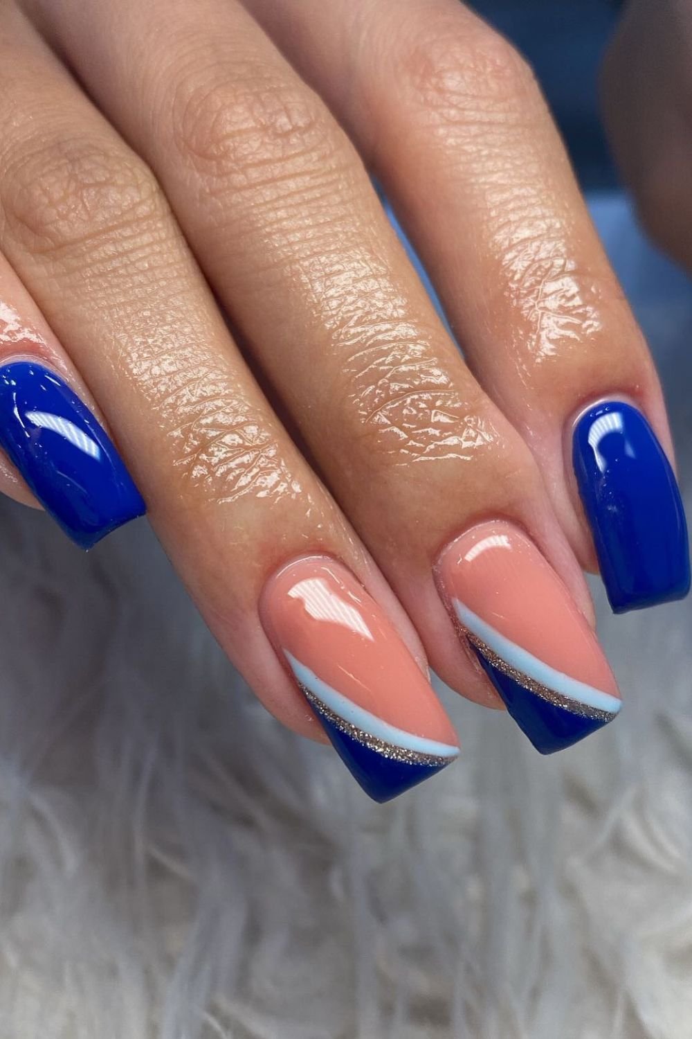 25 Stunning Royal Blue Nail Designs You’ll Want Right Now 16 Peach And Blue Contrast
