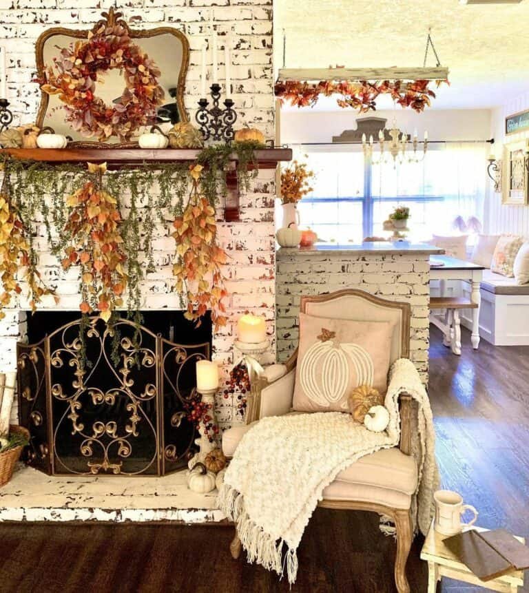 Rustic White Brick Fireplace