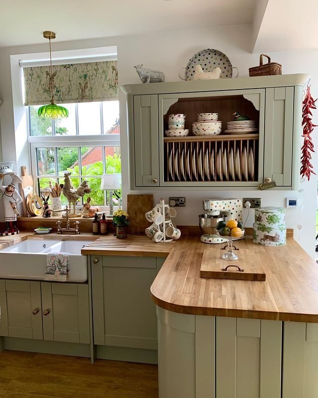 20 Modern Sage Green Kitchen Ideas: Sleek & Calming Designs 14 Sage with Butcherblock Countertop