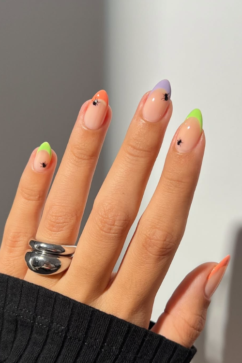 30 Halloween Nail Art Ideas 2025 for a Hauntingly Good Look 14 Spiders in Soft Tones