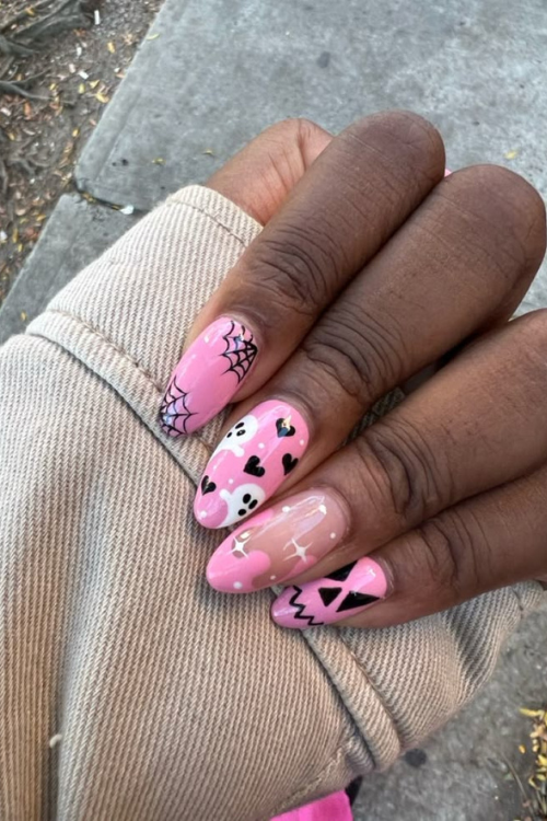 30 Halloween Nail Art Ideas 2025 for a Hauntingly Good Look 6 Spooky pinky mani