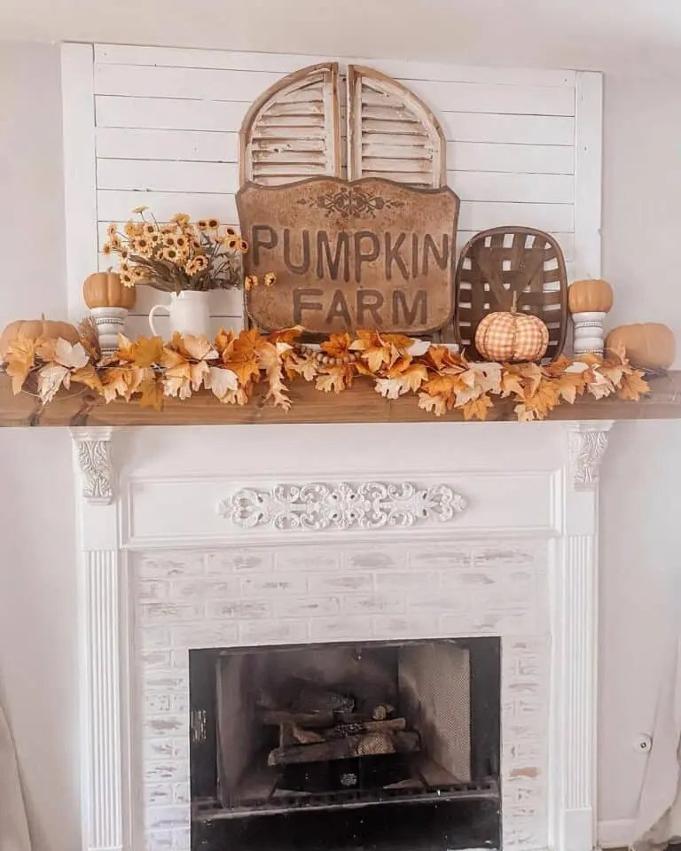 Stained Wood Mantel with Garland
