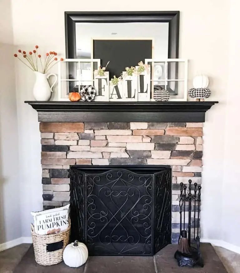 Stone Fireplace with Fall Decor