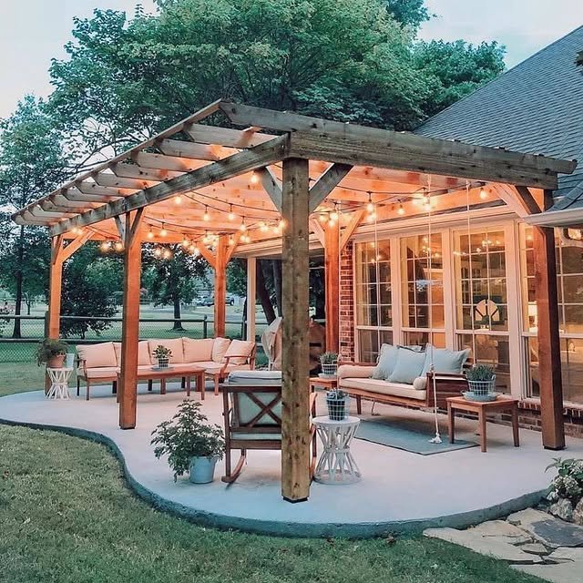 15 Patio Dining Ideas: Perfect Solutions for Cozy Outdoor Meals 5 String-Lit Pergola Ambiance