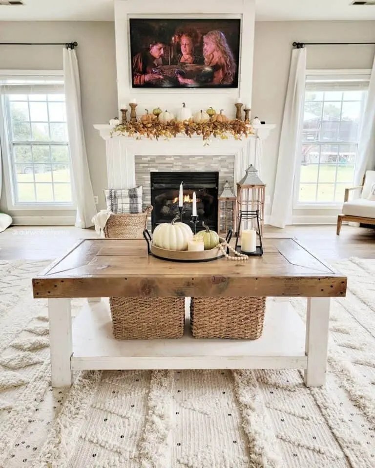 30 Fall Coffee Table Decor Ideas to Warm Up Your Home 9 White Pumpkin Living Room Decor