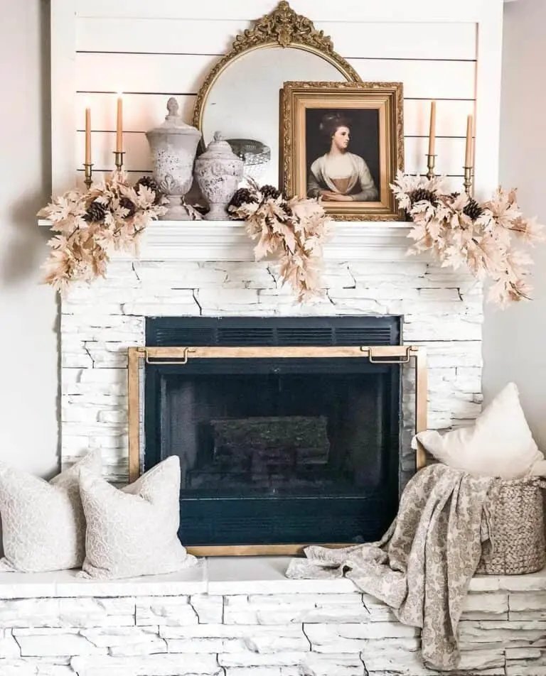 White Stone Fireplace Decor