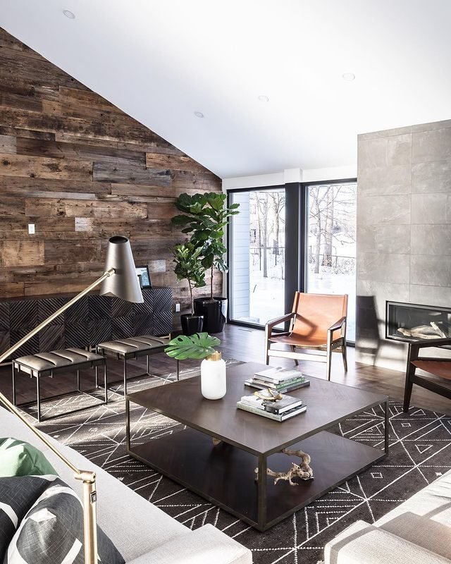 20 Masculine Living Room Ideas That Are Bold and Sophisticated 11 Wood Texture and Geometric