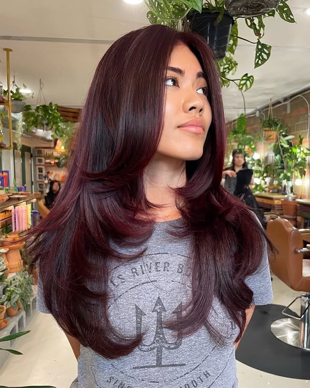 30 Gorgeous Burgundy Balayage Ideas You’ll Want to Try ASAP 16 Burgundy on Layered Hair