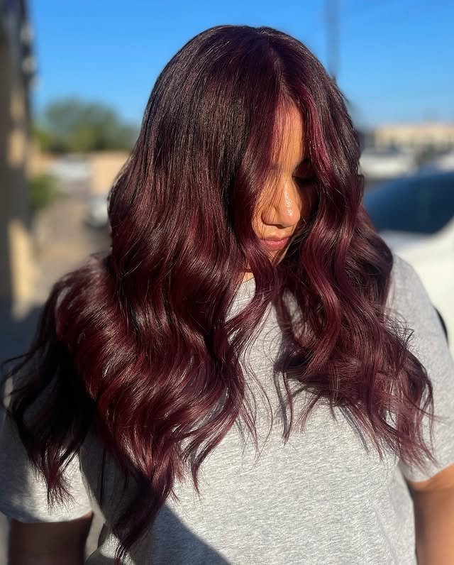 30 Gorgeous Burgundy Balayage Ideas You’ll Want to Try ASAP 18 Thick Hair with Burgundy Balayage