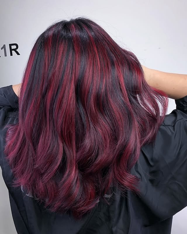30 Gorgeous Burgundy Balayage Ideas You’ll Want to Try ASAP 24 Electric Burgundy Streaks