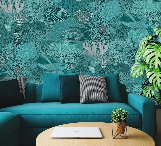 20 Elegant Teal Living Room Ideas to Elevate Your Home Décor 13 Coral Reef Teal Wallpaper