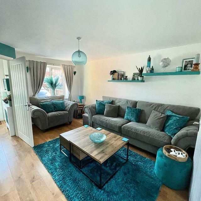 20 Elegant Teal Living Room Ideas to Elevate Your Home Décor 7 Light Teal and Gray Tone