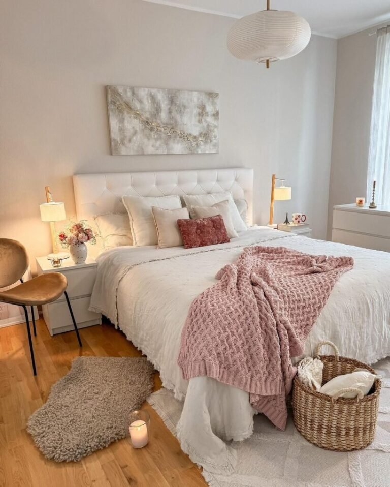 20 Boho Dorm Room Ideas to Transform Your College Space 19 Cozy White Blush Combo
