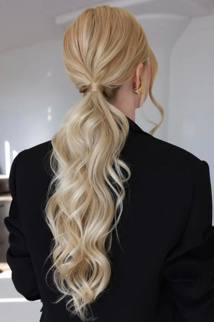 Sleek and Stylish: 20 Low Ponytail Hairstyles You’ll Love 13 Textured Blonde Waves Low Ponytail