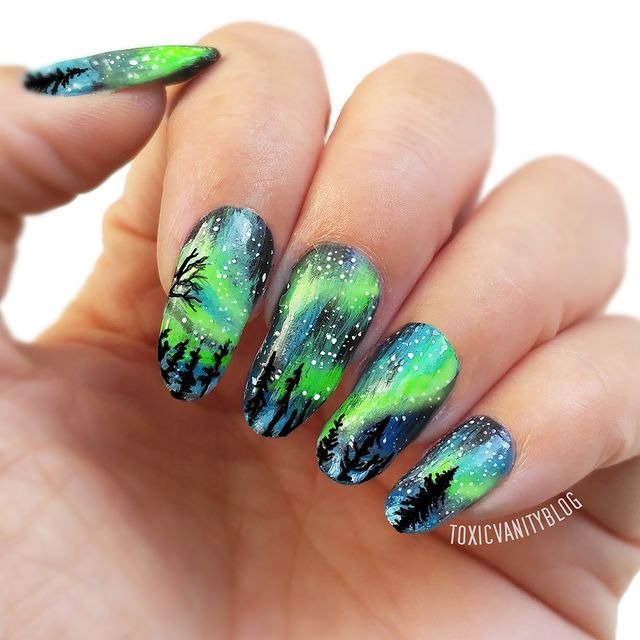 30 Winter Dip Nail Designs That Will Warm Up Your Style 15 Aurora Borealis Winter Dip Nails