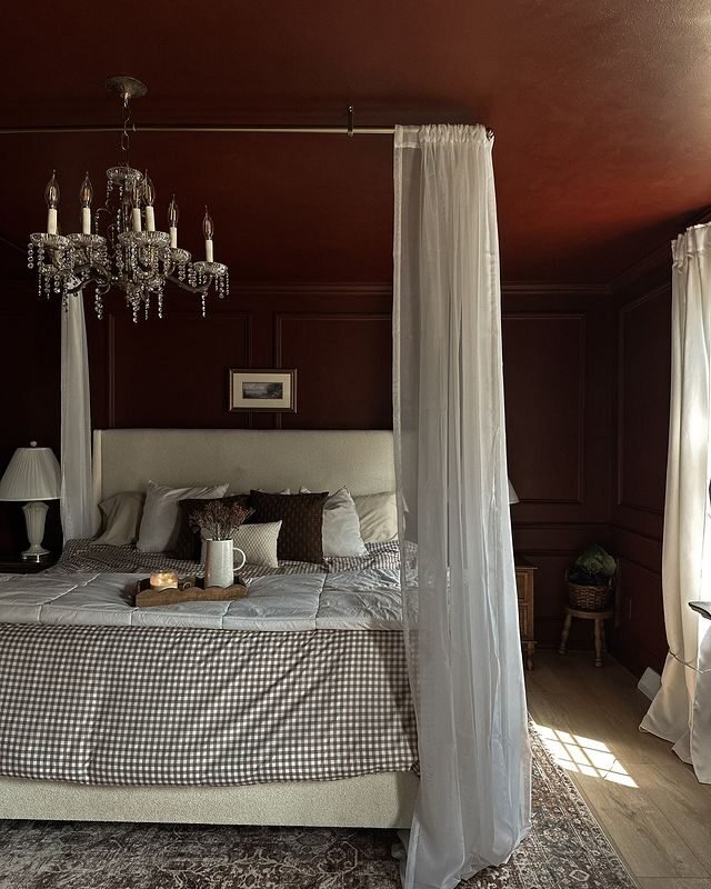 15 Dark Feminine Bedroom Ideas for a Bold and Elegant Space 13 Blood Red Wall and Ceilings